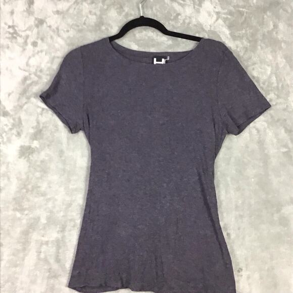 H by Bordeaux Womens Large Gray Ribbed Knit Scoop Neck Short Sleeve T-Shirt Top - Picture 6 of 13